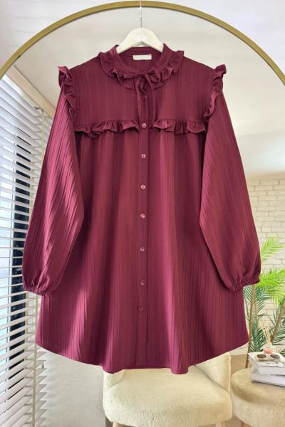 Fırfır Detaylı Tunik Bordo