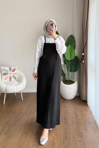 İpli Askılı Gabardin Jile Siyah