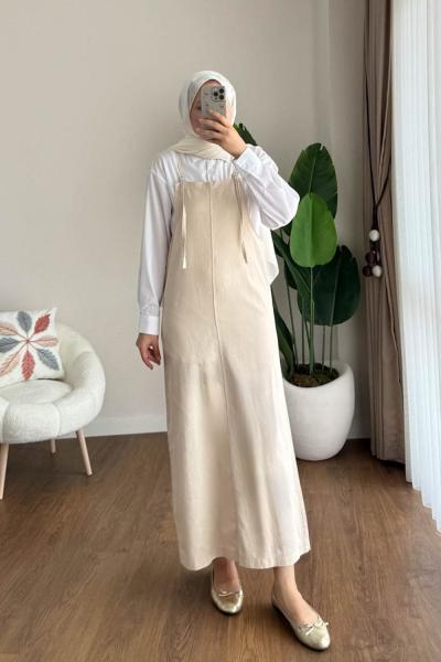 İpli Askılı Gabardin Jile Bej