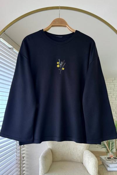 Nakışlı Salaş Sweatshirt Siyah