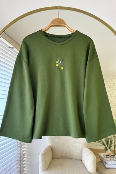Nakışlı Salaş Sweatshirt Yeşil