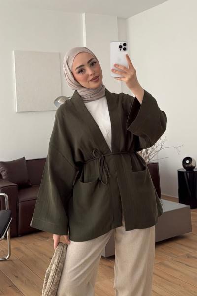 Cepli Müslin Kimono Haki