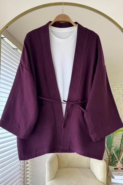 Cepli Müslin Kimono Mürdüm